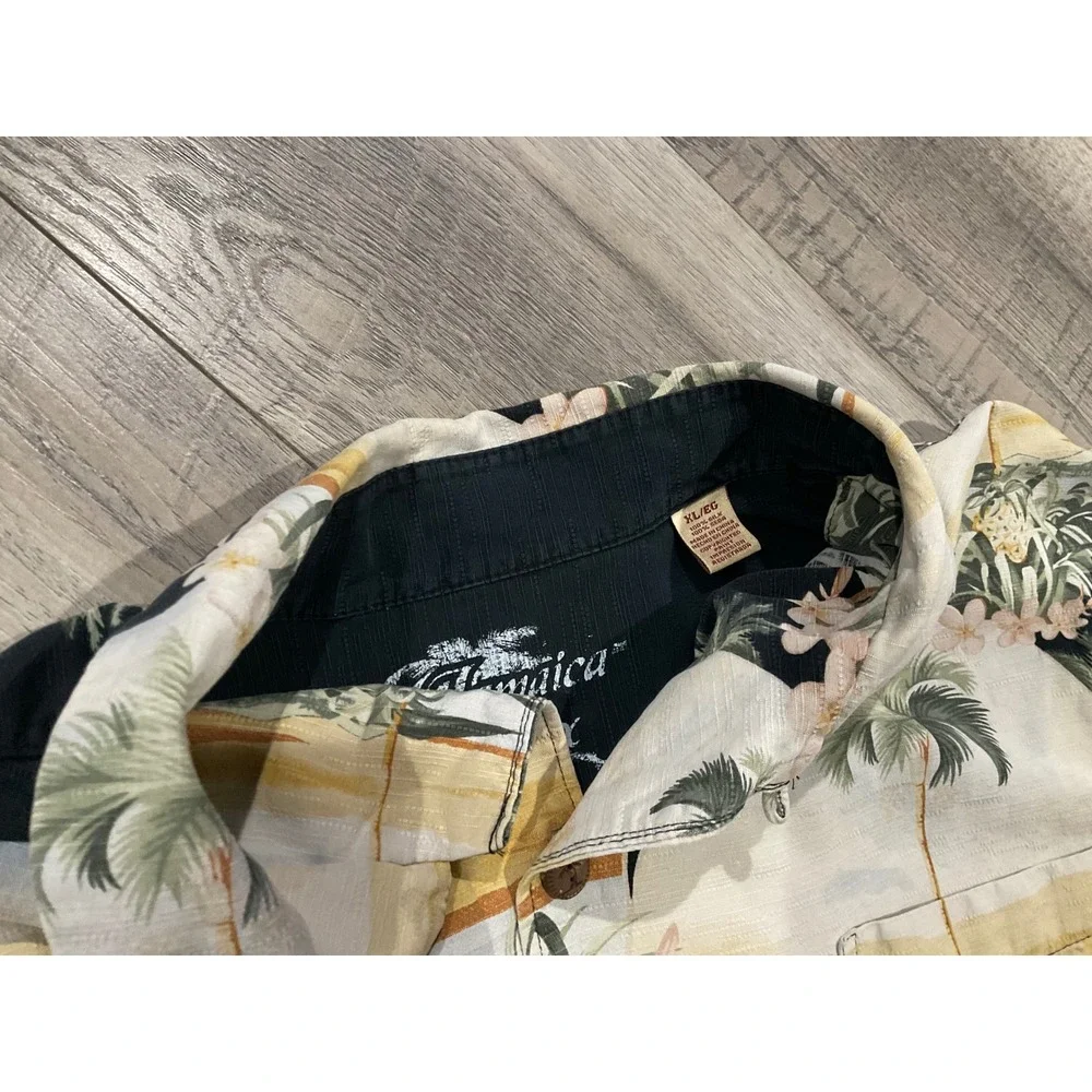 Jamaica Jaxx Mens XL Silk Tropical Hawaiian Shirt Palm Tree Sunset Aloha Black - Picture 7 of 8